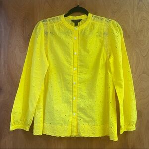 J Crew Bright Yellow Eyelet Blouse Women’s size 2. Long sleeve Button Down Shirt